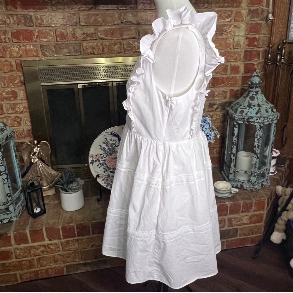 Endless Rose Anthropologie White Ruffle Sleeve Dress Trim V-Neck Garden Party L - Picture 12 of 13